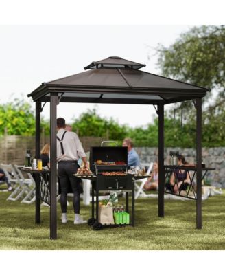 8.3ft Outdoor Double-tier Grill Canopy BBQ Gazebo with 2 Shelves