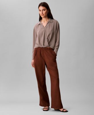 Women's Linen Blend Wide-Leg Pants