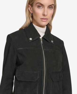 Women's Lunetta Sueded Leather Trucker Jacket