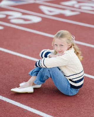 Girls Organic Roll Neck Cable Sweater