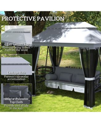 3-Seat Patio Swing Chair, Gazebo Swing with Mesh Sidewalls,