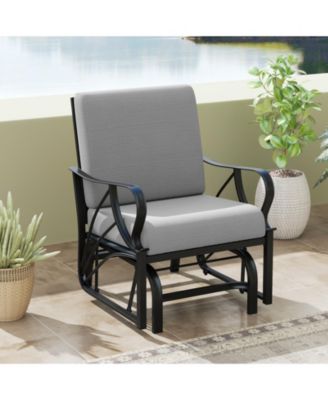 2PCS Patio Glider Chair Single Outdoor Rocking Chair with Seat and Back Cushions