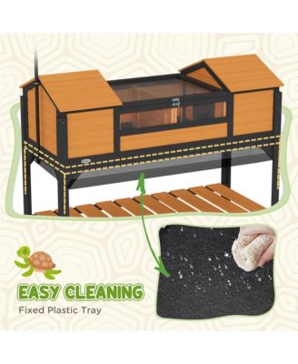 Wooden Tortoise Habitat W/ Adjustable Lamp Holder 2 Houses,