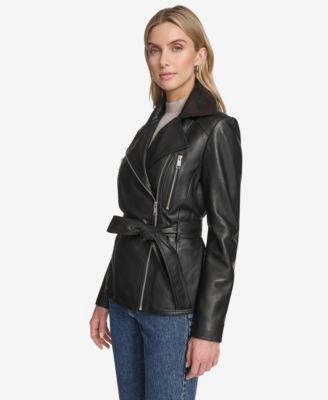 Women's Violet Belted Moto Leather Jacket