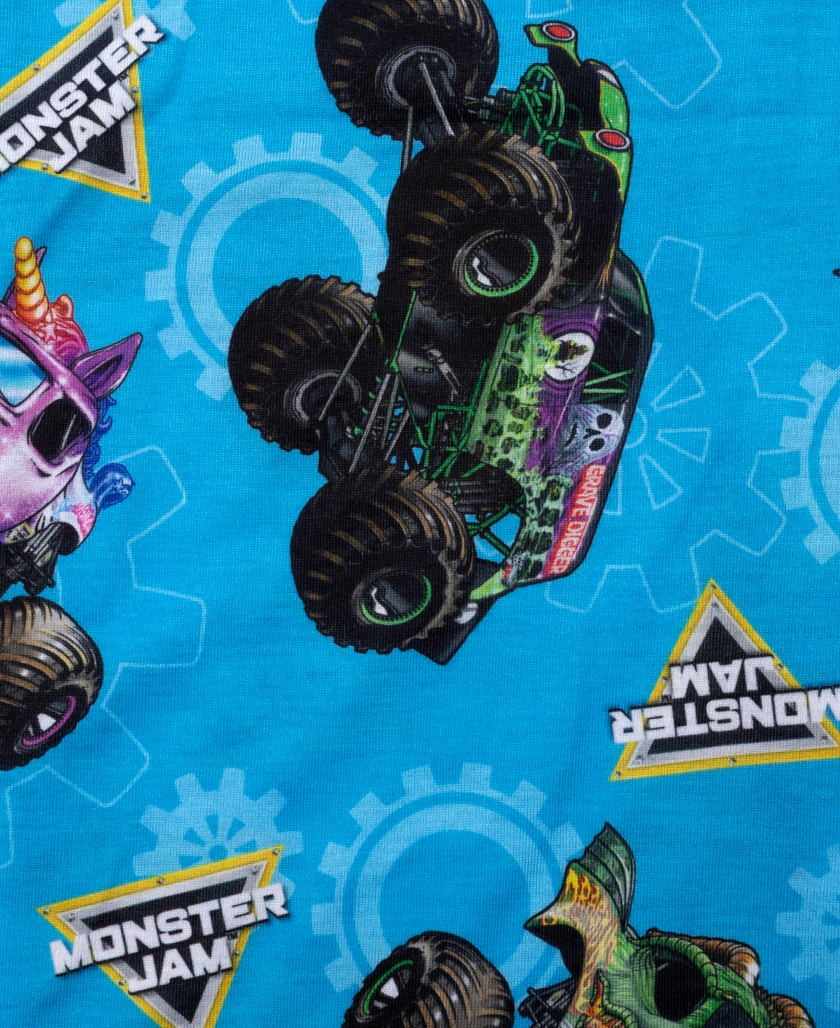 Ame Little And Big Boys 2-piece Monster Jam Short Sleeve Top And Open Leg Pants Pajama Set In Blue