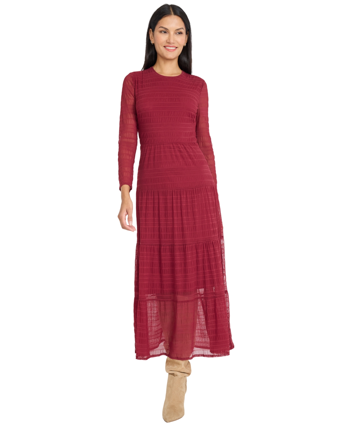 The Good Journey Midi Dress With Keyhole Back And Tier Dress In Brown