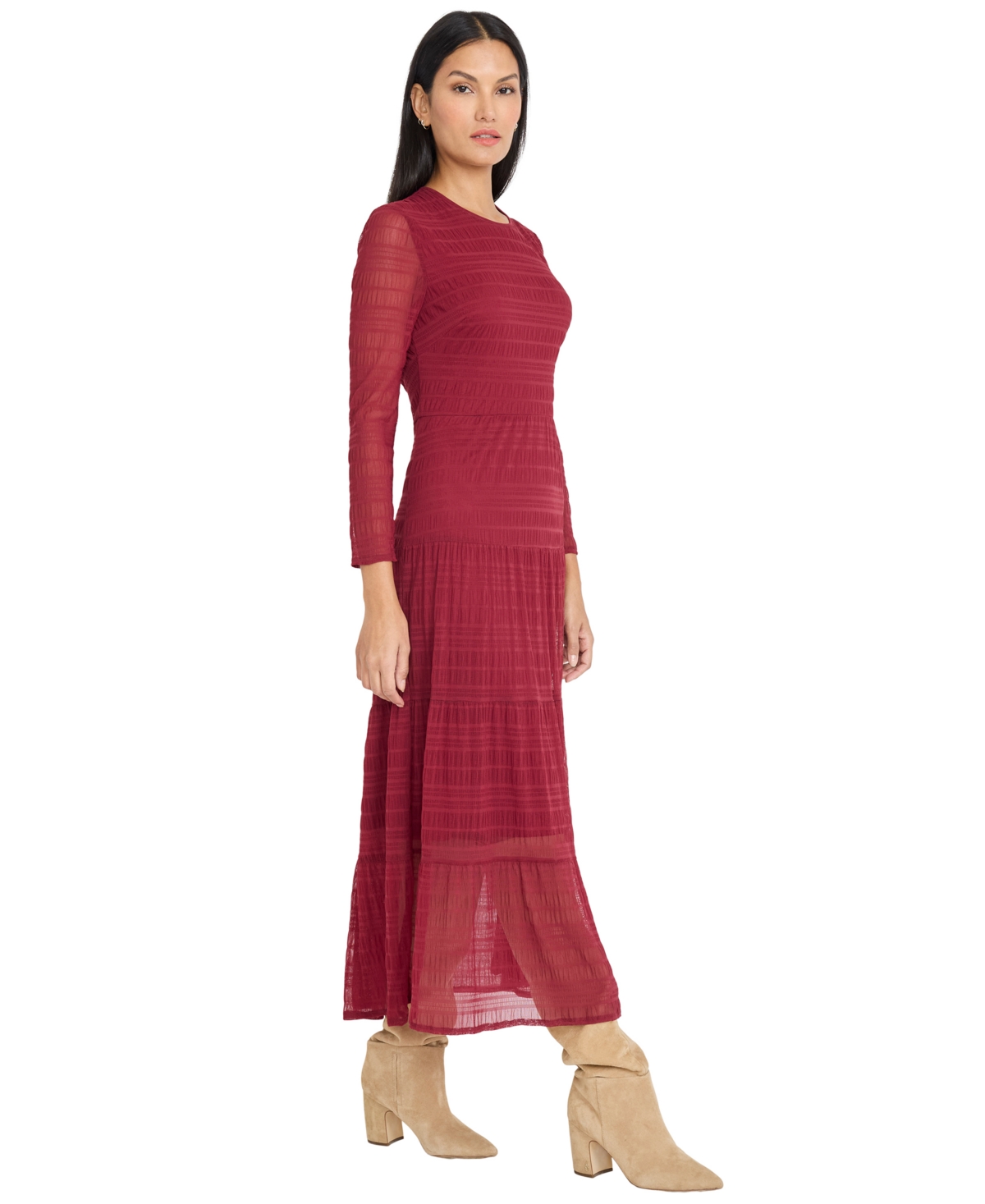 The Good Journey Midi Dress With Keyhole Back And Tier Dress In Brown