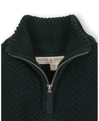 Little and Big Boys' Organic Long Sleeve Half Zip Cable Pullover Sweater