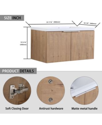 36 Inch Floating Bathroom Vanity with Sink and Soft-Close Double Doors