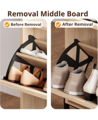 Shoe Cabinet Storage with 2 Flip Drawers, Oak