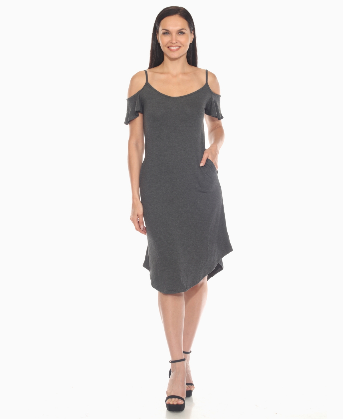 White Mark Women's Casual Scoop Neck Flutter Sleeve Knee Length Dress In Gray