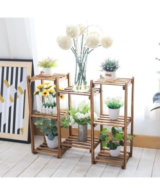 Multi-Tier Wood Plant Stand Rack 10 Pot Flower Display Shelf
