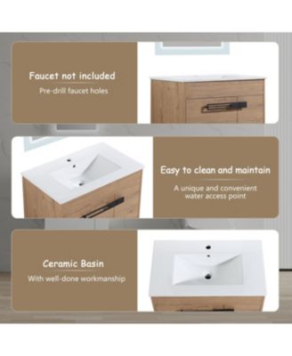 30" Convertible-Installation Freestanding or Wall-Mount Bathroom Vanity with Sink