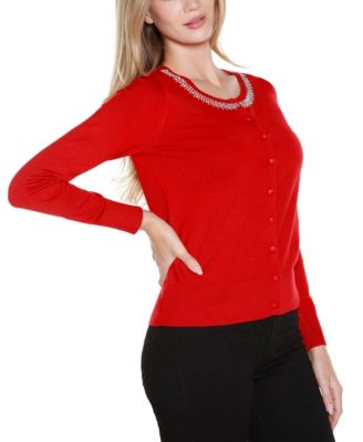 Women's Embellished Neckline Cardigan Sweater
