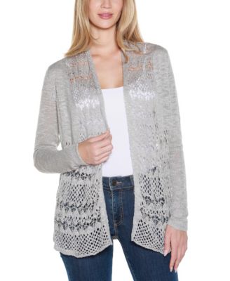 Women's Open-Front Pointelle-Trim Cardigan Sweater