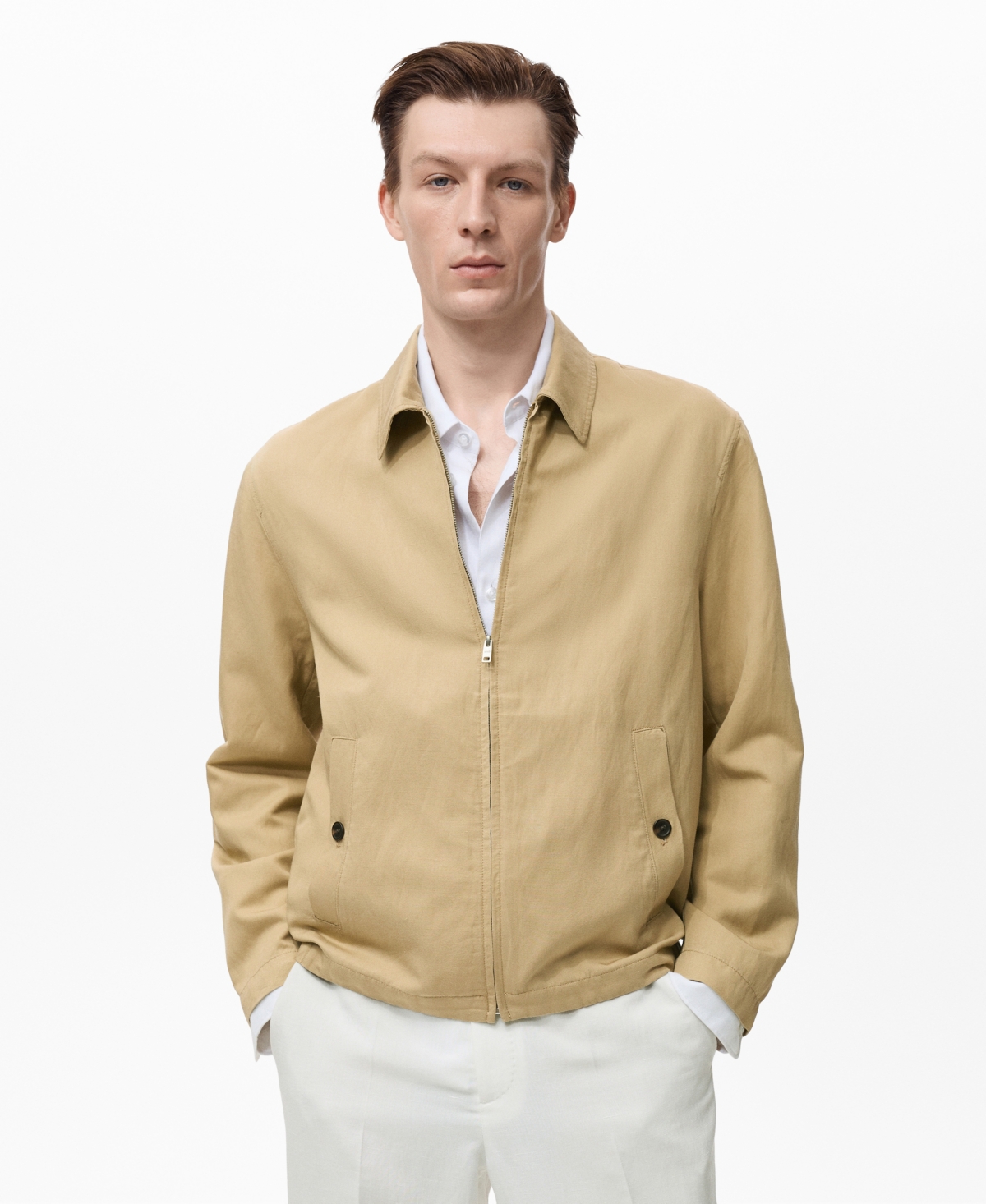 Mango Zip Jacket In Neutral