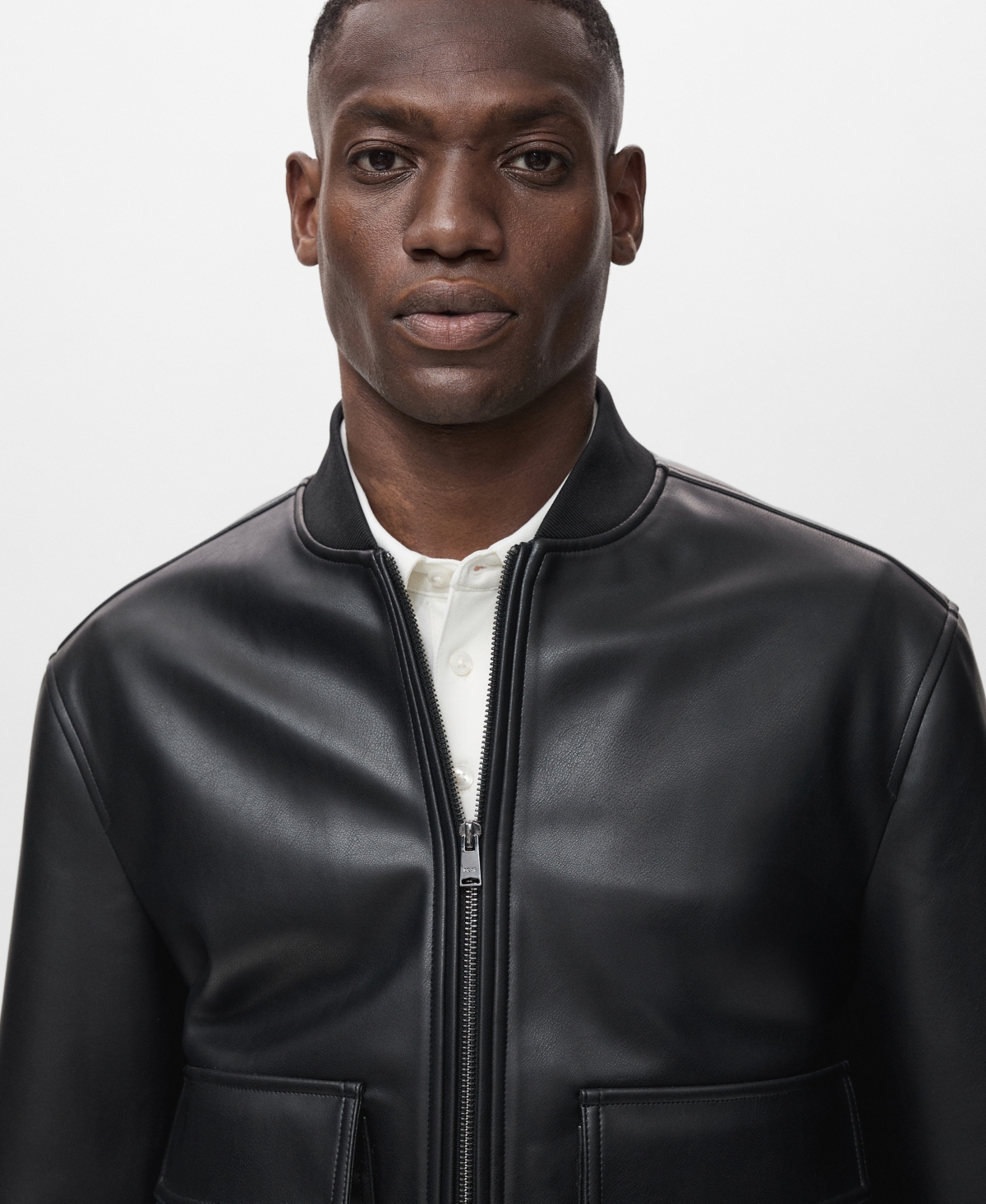 Mango Faux Leather Bomber Jacket In Black