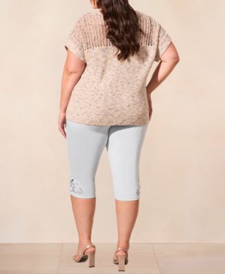 Plus Size Slub Knit Short-Sleeve Boat Neck Sweater