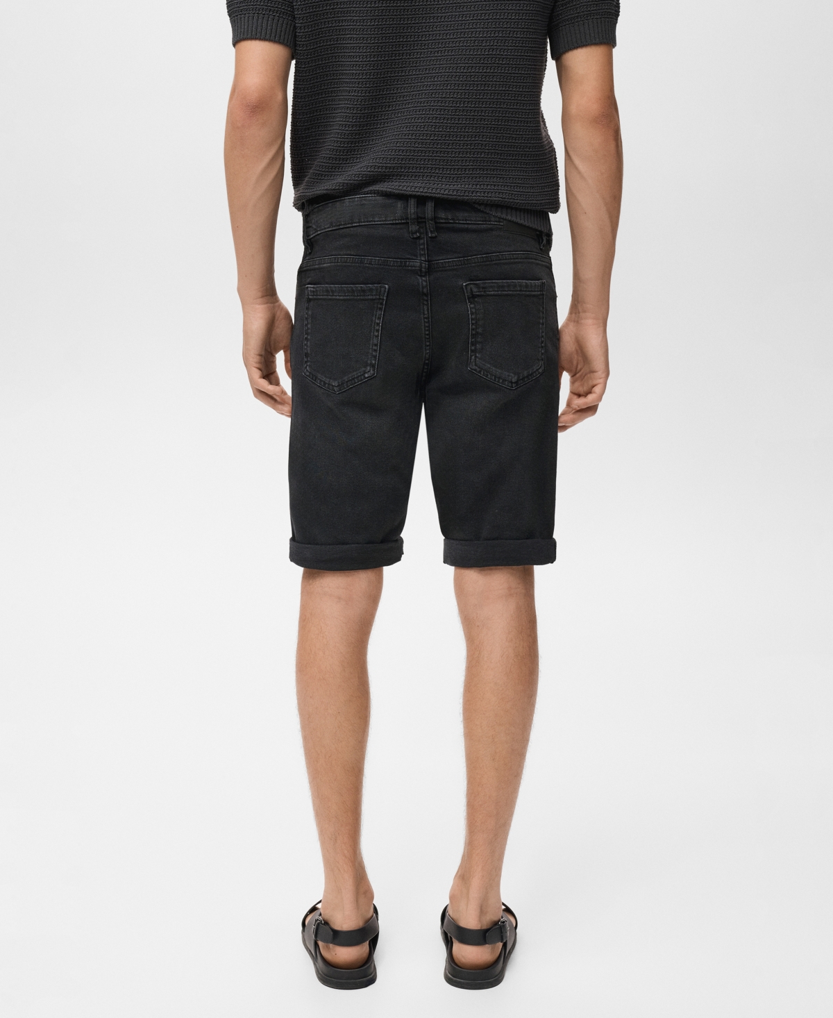Mango Slim Fit Denim Bermuda Shorts In Black