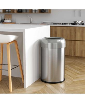 Round Stainless Steel Open Top Kitchen Trash Can with Dual AbsorbX Odor Filters