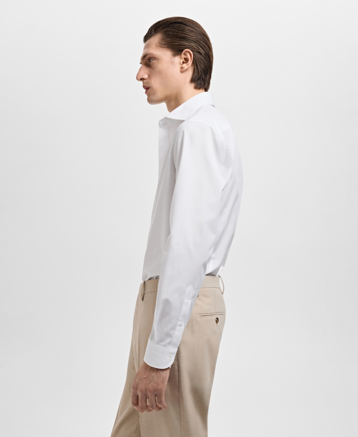 Mango Slim Fit Cotton Herringbone Suit Button-up Shirt In White