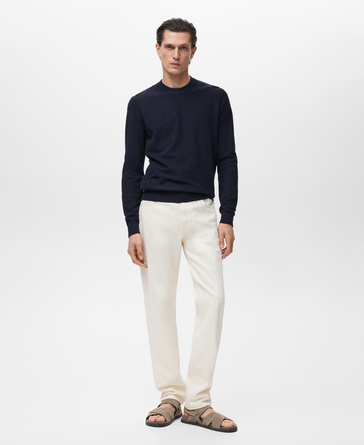 Mango Men's Microstructure Cotton Knitted Sweater In Blue