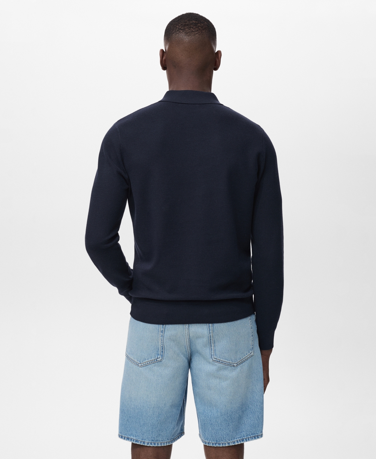 Mango Men's Micro-structured Cotton Polo Shirt In Blue