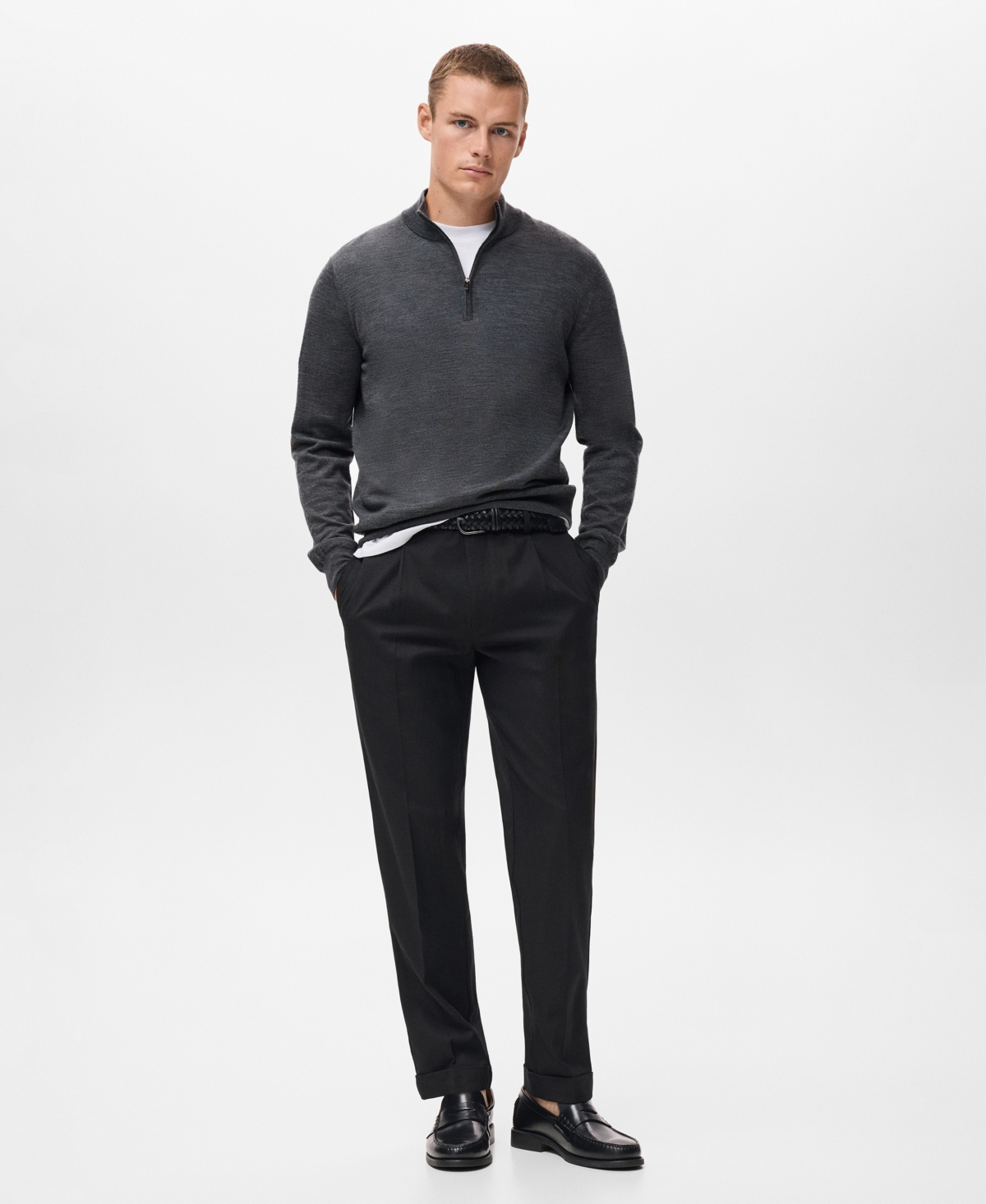 Mango Perkins Wool Quarter Zip Sweater In Gray