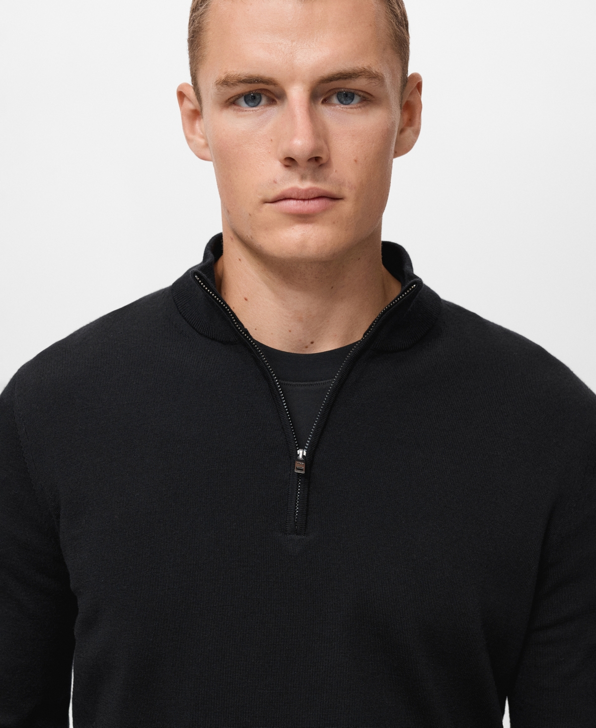Mango Perkins Wool Quarter Zip Sweater In Black