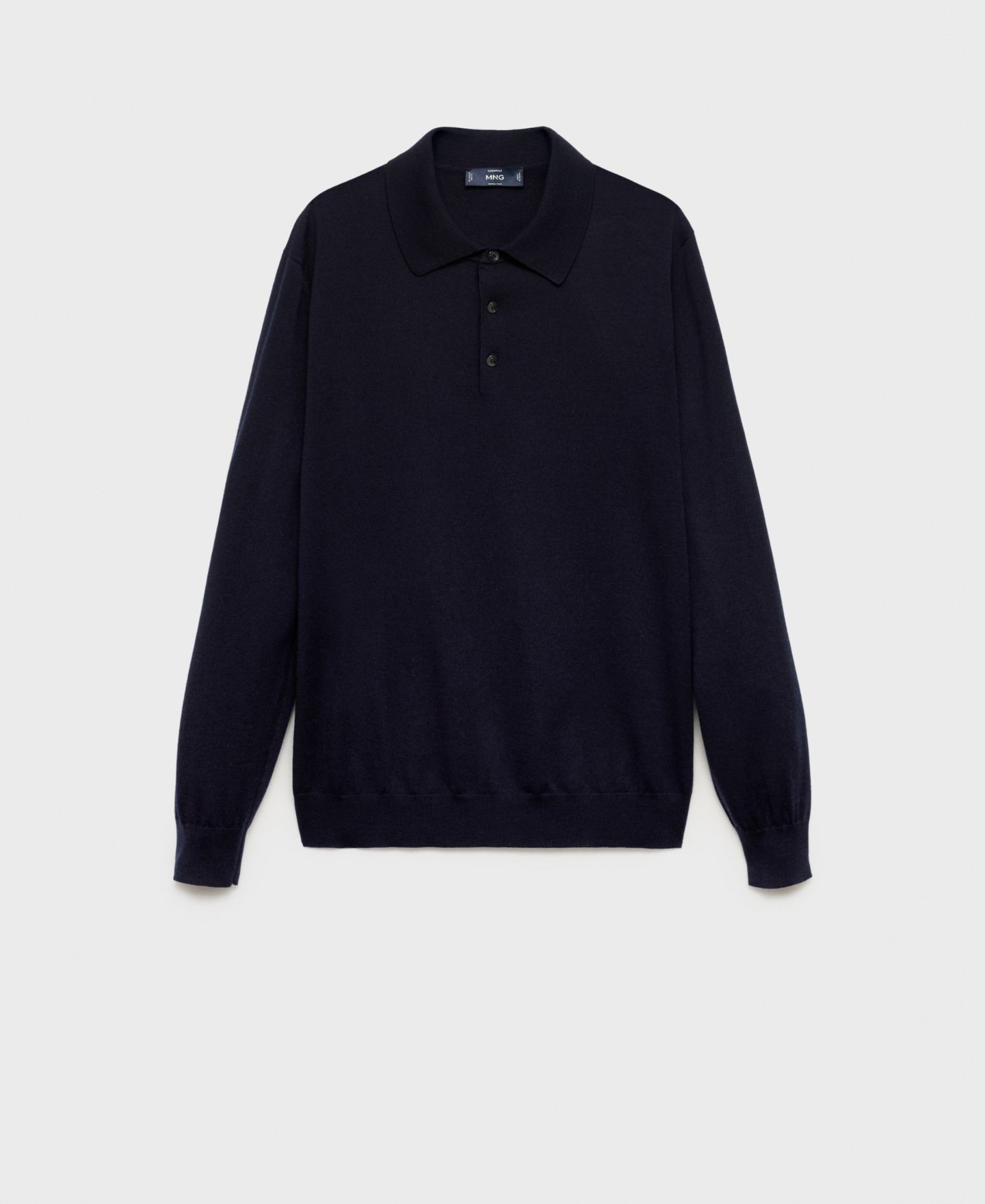 Мужской свитер MANGO Wool Knitted Polo Sweater, цвет: Тёмно-синий — фото 7