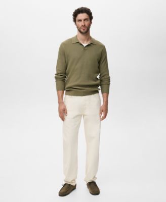 Men's Cotton-Blend Ribbed Polo Sweater