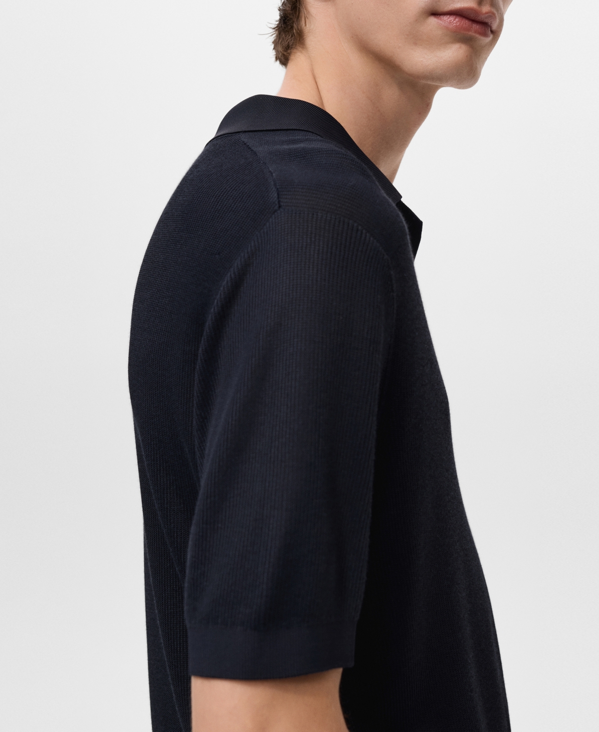 Mango Structured Fine Knit Polo In Black