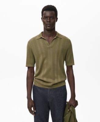 MANGO - Men's Ribbed Knit Polo Shirt