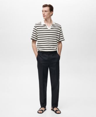 Men's Striped Textured Knitted Polo Shirt