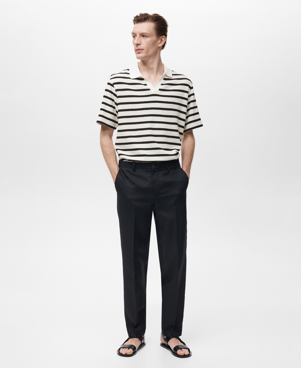 Mango Stripe Slub Polo In Multi