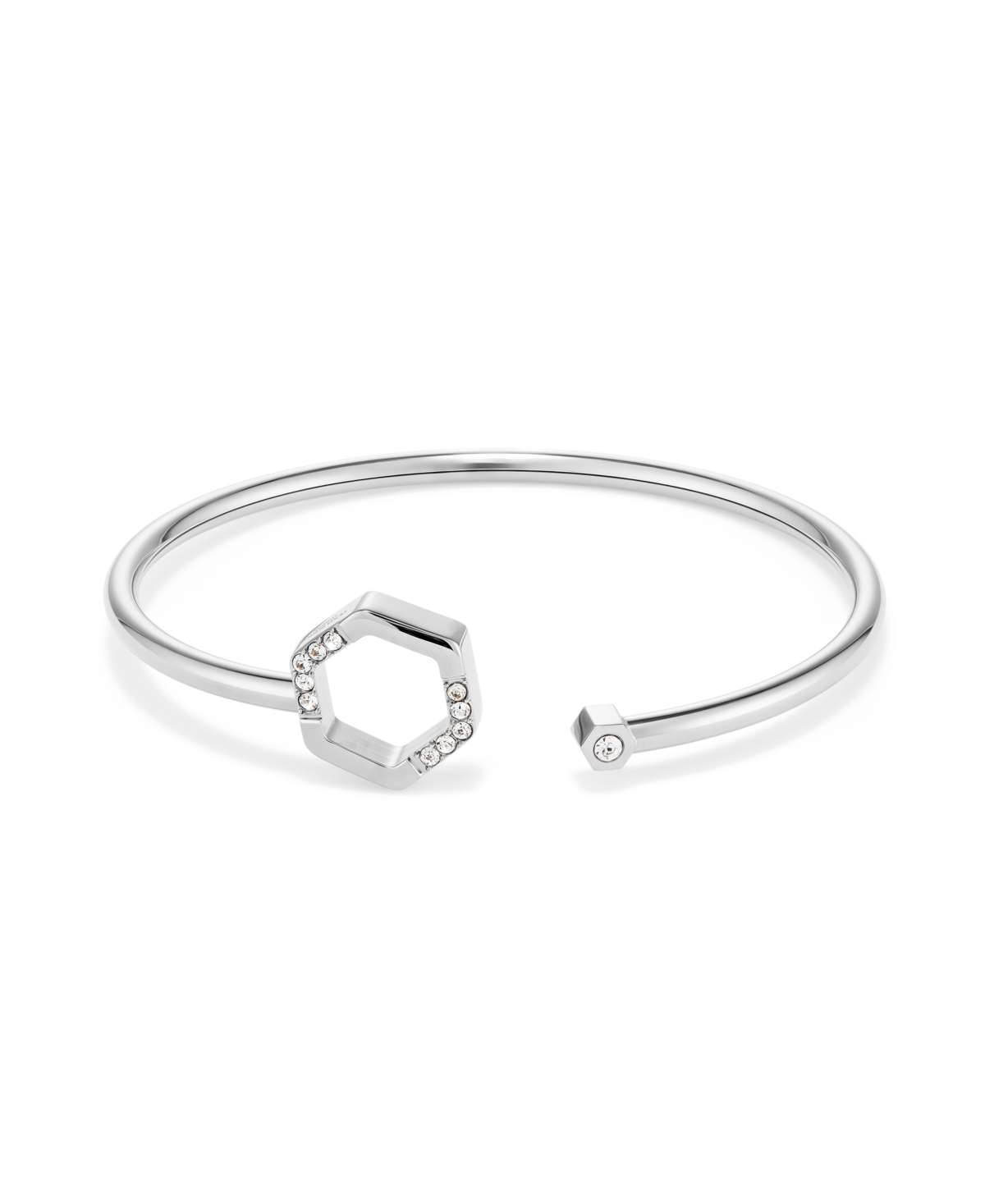 Olivia Burton Crystal Honeycomb Silver Tone Stainless Steel Bangle Bracelet In Silver