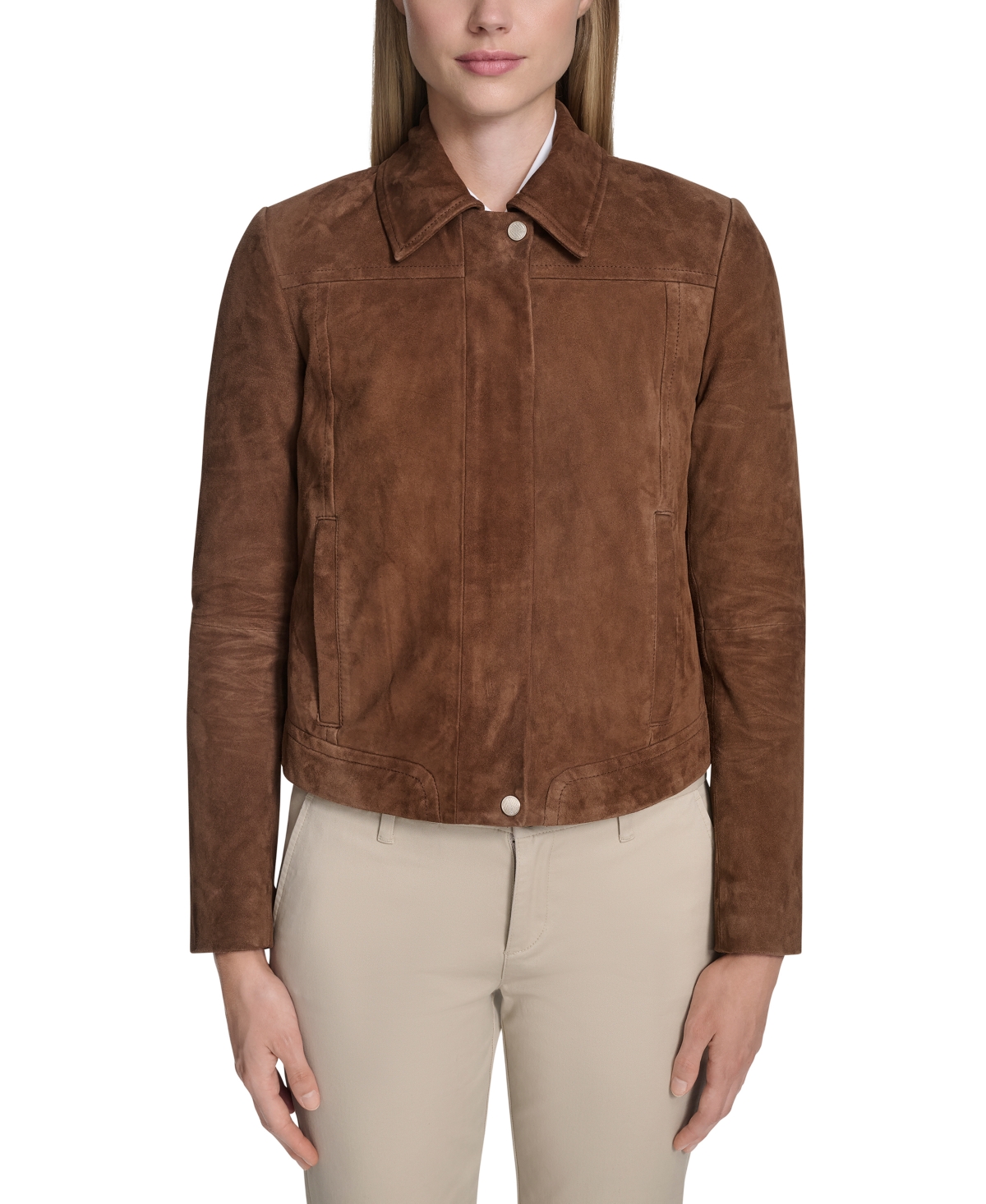 Cole Haan Women's Zip Front Suede Jacket In Brown