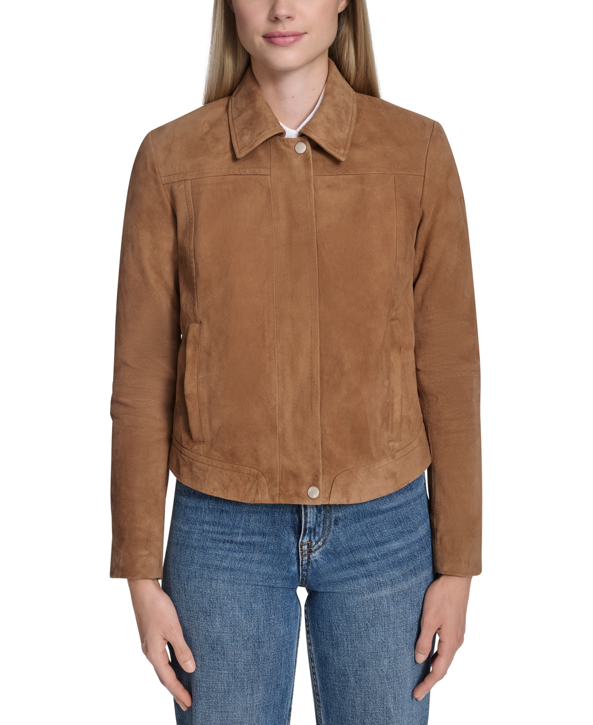 Cole Haan Women's Zip Front Suede Jacket In Brown