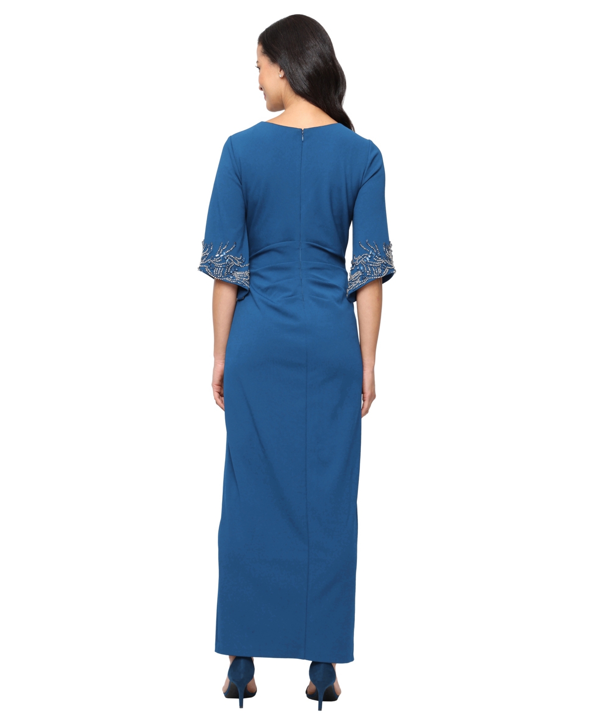 Alex Evenings Embellished Stretch Crepe Column Gown In Blue