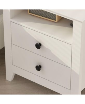 Exquisite 2-drawer bedside table with metal handle, bedroom nightstand, wooden end table