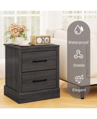 Set of 2 Drawer Nightstand Bedside Table Compact Sofa End Table Oak Dark Grey