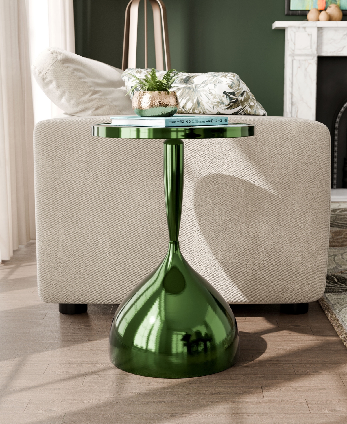 Furniture Of America Knoll 16" Metal Round End Table With Pedestal Base In Green