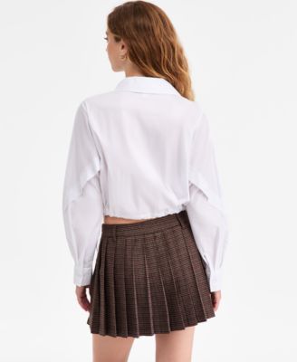 Women's Collared Button-Front Cropped Shirt, Macy's Exclusive