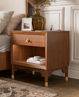 Forma 26" Solid Wood 1-Drawer Nightstand with LED Light and USB Ports