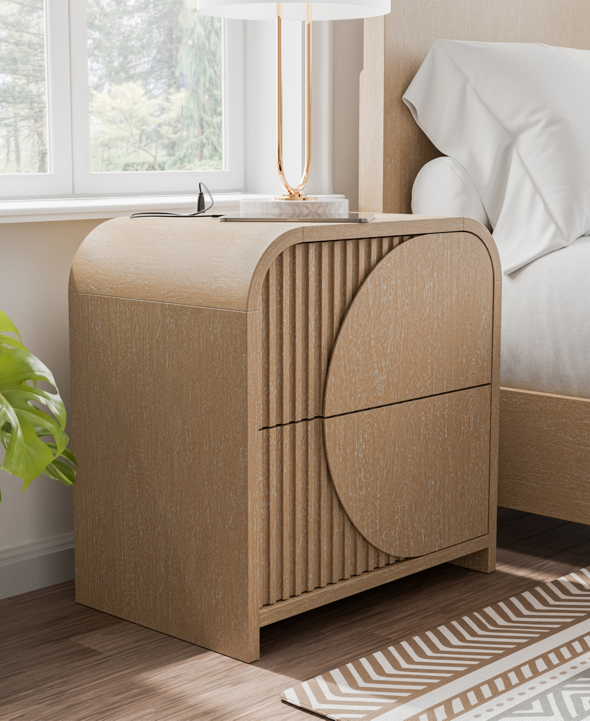 Furniture Of America Adrienne 26.5" Solid Wood 2-drawer Nightstand With Usb Ports In Brown