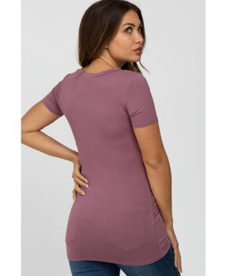 Maternity Mauve V-Neck Ruched Side Top