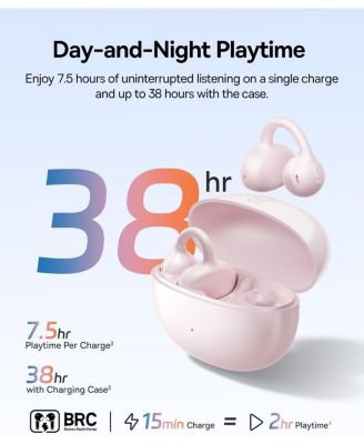 Bass BC1 Open Ear Earbuds Clip-On Headphones, Open-Ring Comfort with Tri-Curve Snug Clip,4-Mic Clear Calls, IP55 Waterproof, 38H Playtime