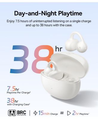 Bass BC1 Open Ear Earbuds Clip-On Headphones, Open-Ring Comfort with Tri-Curve Snug Clip,4-Mic Clear Calls, IP55 Waterproof, 38H Playtime