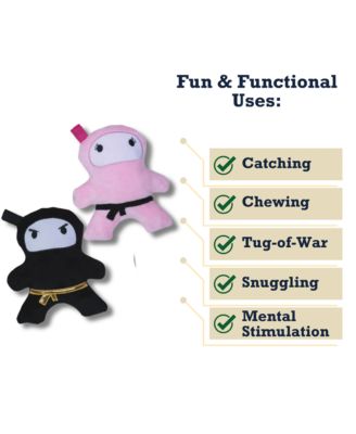 Pink & Black Ninja Love Plush Dog Toy Gift Set – with Squeaker & Crinkle Paper for Fun Play, Durable for Chewing, Perfect for Playtime and Cuddles