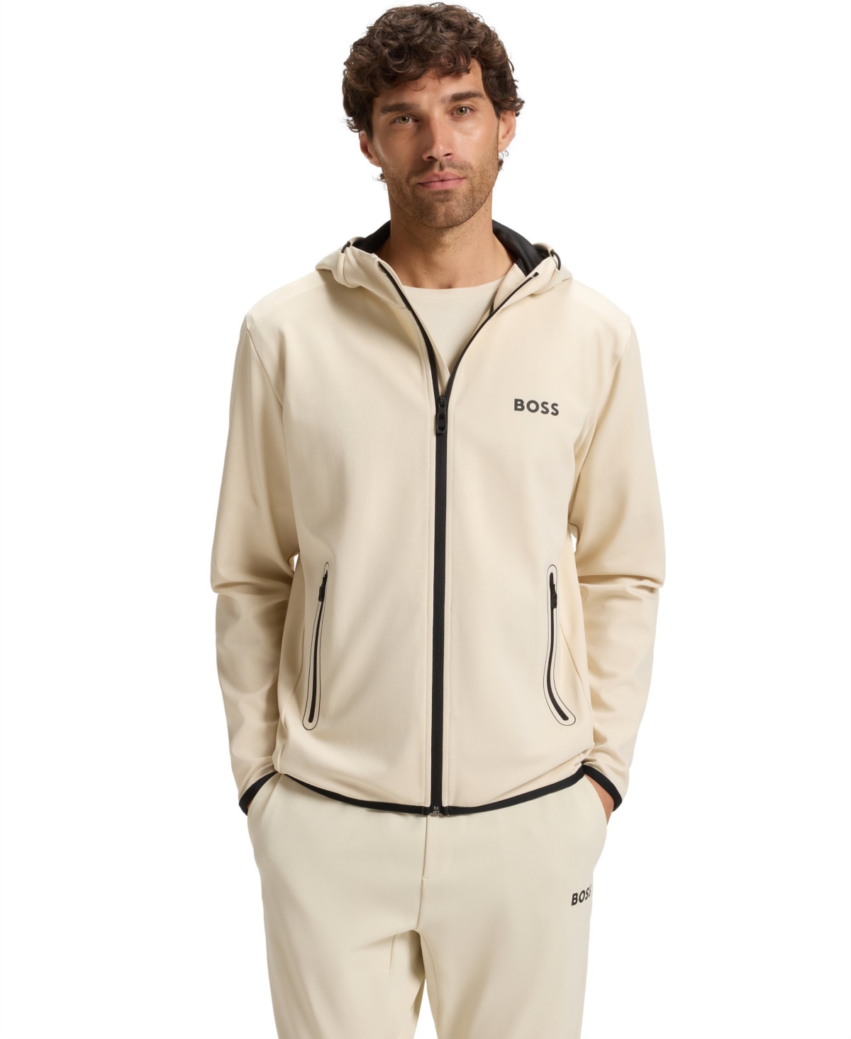 Hugo Boss Boss By  Men's Active Stretch-gabardine Zip-up Hoodie In White